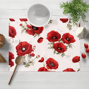 prostírání Bavlněné prostírání na stůl Sandra SA-632 Vlčí máky na bílém 30x40 cm