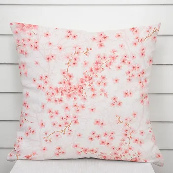 Povlak na dekorativní polštářek Bavlněný povlak na polštář Sandra SA-633 Růžové třešňové květy na bílém 50 x 60 cm