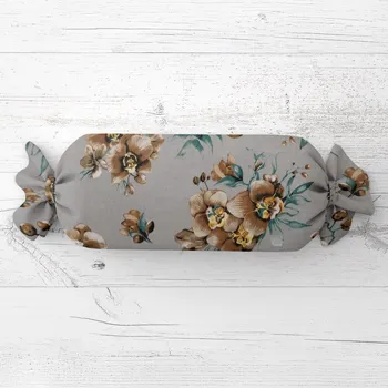 Dekorativní polštářek Polštář válec bonbon Sandra SA-622 Hnědé orchideje na šedém 15x60 cm