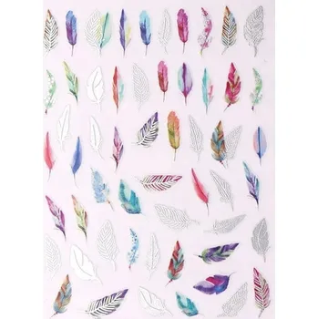 samolepka Samolepky na nehty 3D Pírka Peří stříbrné E158