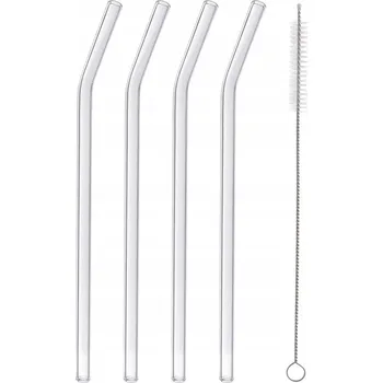 4x Skleněná BRČKA NA PITÍ rovné trubičky opakovaně použitelné s čističem a kartáčkem