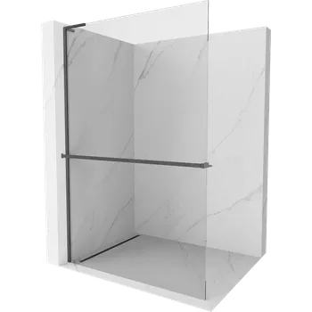 Mexen Kioto+ L Stěna sprchy s policí Walk-in 120 x 200 cm, transparentní, kartáčovaná gun šedá - 800-120-123-66-00 Sprchové stěny