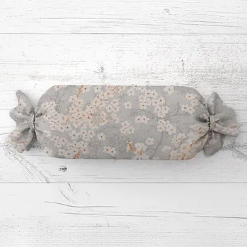 Dekorativní polštářek Polštář válec bonbon Sandra SA-634 Bílé třešňové květy na šedém 15x40 cm