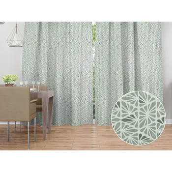 ubrus Bavlněný závěs Sandra SA-627 Pastelově zelená mozaika na bílém 150x140 cm