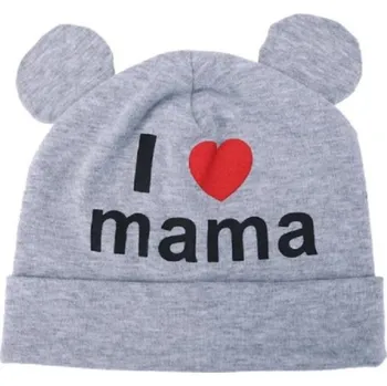 Pokrývka hlavy Dětská čepice s oušky I LOVE MAMA šedá