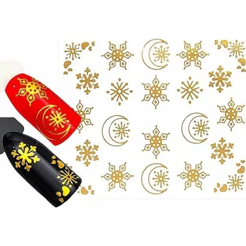 Vodní Samolepky na nehty sněhové vločky zlaté, H5