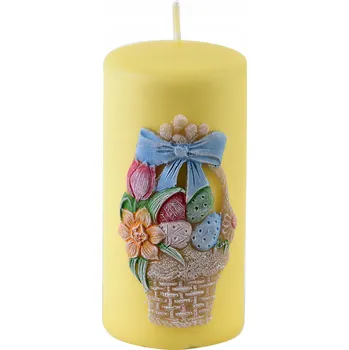 Svíčka Velikonoční svíčka Košíček Válec Střední 7x14cm Žlutá
