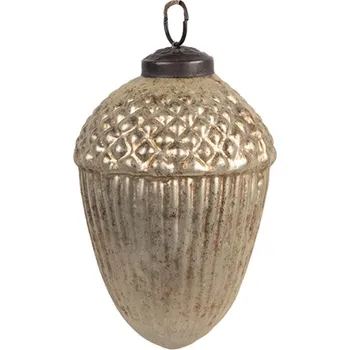 Vánoční ozdoba Zlatá skleněná vánoční koule ve tvaru žaludu s diamantem Noella S - 6x8 cm