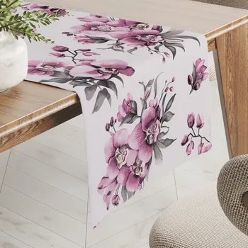 ubrus Bavlněný běhoun na stůl Sandra SA-623 Lila orchideje na bílém 20x120 cm