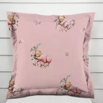 Povlak na polštářek Dětský bavlněný povlak na polštář s lemem Sandra SA-626 Spící medvídci na růžovém 30 x 50 cm