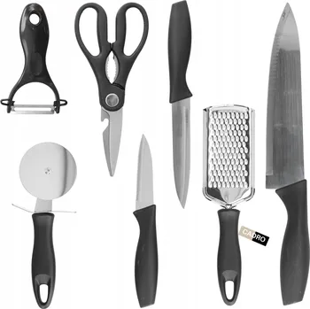 Sada 7 kuchyňských nožů ocel nůž na pizzu, struhadlo na sýr, nůžky