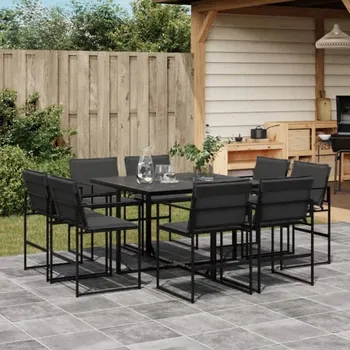 VidaXL 9dílná zahradní souprava s polstry, černá, textilen