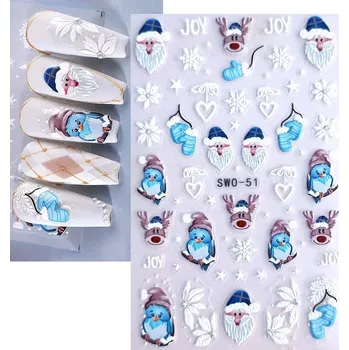 samolepka 5D Samolepky na nehty Vánoční sobové sněhové vločky Sněhové Vločky Claus R193