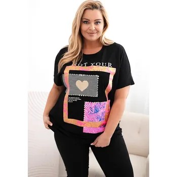 Dámská halenka Kesi Halenka Plus Size 1275 se zlatým nápisem Barva: Růžová, Velikost: UNI