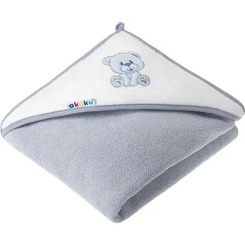 AKUKU Bavlněná osuška s kapucí 100x100 cm Šedý Medvídek