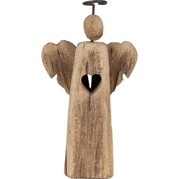 Vánoční dekorace Dekorace dřevěný anděl Antique se srdíčkem - 13*5*22 cm
