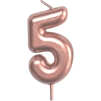 Party dekorace Svíčka dortová rose gold 5 cm číslo 5 - Albi