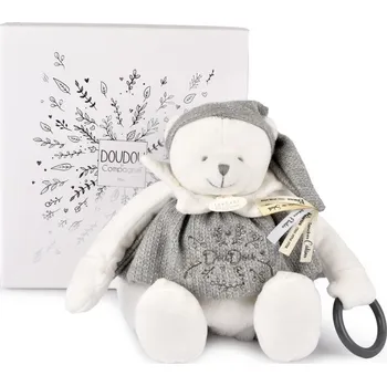 Doudou et Compagnie Paris Dárková sada Plyšový lední medvídek s kroužkem 30 cm šedý Doudou