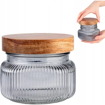 Dóza na potraviny NÁDOBA 0,5L SKLENĚNÁ ZAVAŘOVACÍ SKLENICE NA POTRAVINY KÁVU ČAJ MOUKA DŘEVĚNÁ ŠROUBOVACÍ VÍČKO