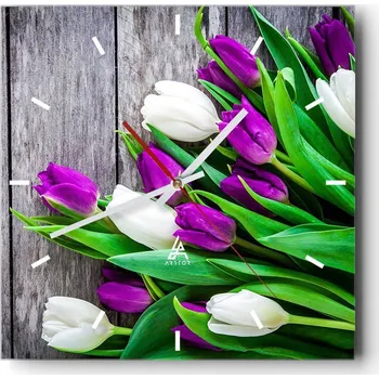 Hodiny Nástěnné hodiny do kuchyně 30x30 Květiny Stylové hodiny na skle Loft Tiché