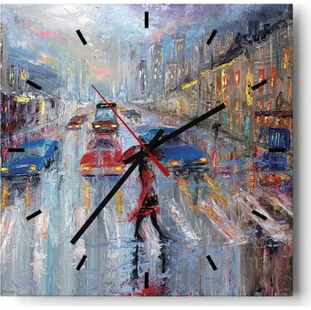 Hodiny Nástěnné hodiny do kuchyně 30x30 Město Stylové hodiny na skle Loft Tiché