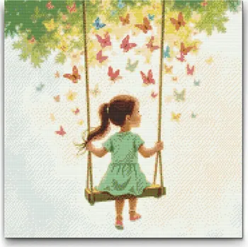Diamantové malování Diamantové malování - Děvče na houpačce Velikost: 50x50cm, Rámování: Pouze srolované plátno, Diamanty: Kulaté