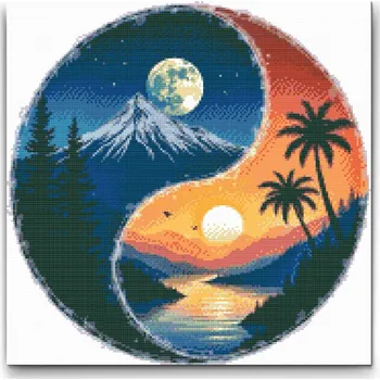 Diamantové malování Diamantové malování - Jin Jang Slunce a měsíc Velikost: 50x50cm, Rámování: Pouze srolované plátno, Diamanty: Kulaté