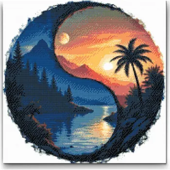 Diamantové malování Diamantové malování - Jin Jang Slunce a měsíc 2 Velikost: 50x50cm, Rámování: Pouze srolované plátno, Diamanty: Čtvercové