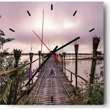 Hodiny Nástěnné hodiny do kuchyně 30x30 Krajina Stylové hodiny na skle Loft Tiché