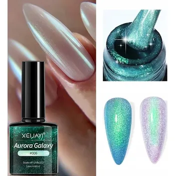 Přípravek na nehty Hybridní UV lak Aurora Galaxy perleťový vrchní lak opalizující efekt mořské panny #6