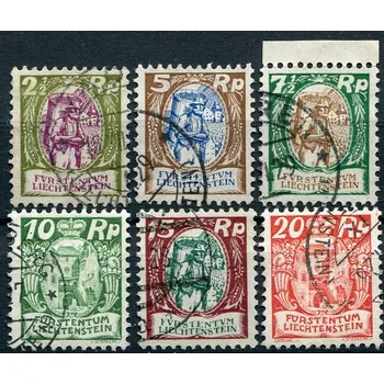 Poštovní známka (1924) MiNr. 65 - 70 - O - Lichtenštejnsko - Vinaři a zámecké nádvoří Vaduz