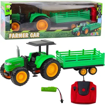 autíčko Zelený zdalně řízený farmářský traktor s přívěsem