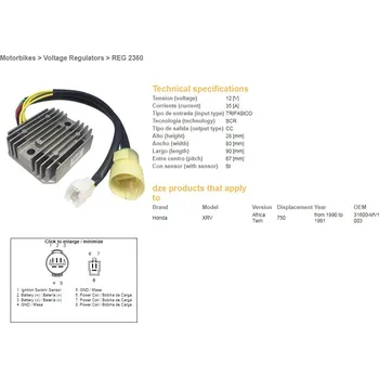 Elektroinstalace pro motocykl DZE REGULÁTOR NAPĚTÍ HONDA XRV 750 AFRICA TWIN '90-'91 (OEM-31600-MV1-003) (35A)