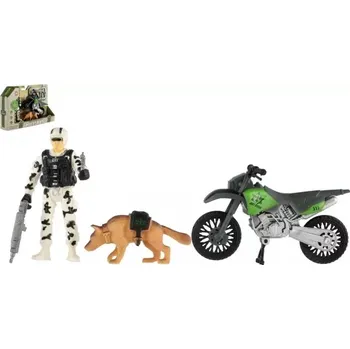 Figurka Teddies Vojenská sada plast motorka, voják, pes s doplňky v krabici 23x14x4cm 00800225-XG