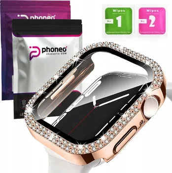 Pouzdro na mobilní telefon 2v1 Pouzdro POUZDRO CASE PHONEO + SKLO pro Apple Watch 1 2 3 38mm Utěrky Růžově Zlatá