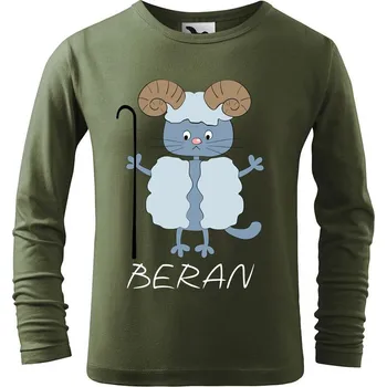 Dětská móda DOBRÝ TRIKO Dětské bavlněné triko Zvěrokruh kočka Beran Velikost: 146/10 let, Barva: Khaki