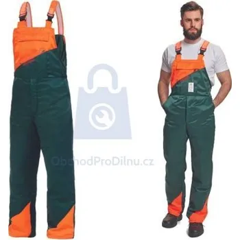 montérky Kalhoty pracovní s laclem protipořezové PLUTO, Profesional zelená, 60, balení 1 ks