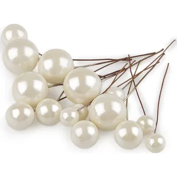 umělá květina Kuličky / bobule na drátku - mix velikostí - 5 krémová světlá