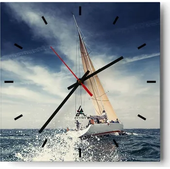 Hodiny Nástěnné hodiny do kuchyně 30x30 Plachetnice Stylové hodiny na skle Loft Tiché