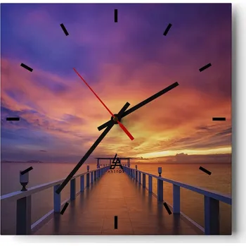 Hodiny Nástěnné hodiny do kuchyně 30x30 Krajina Stylové hodiny na skle Loft Tiché