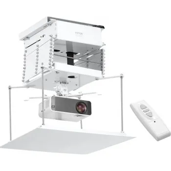 zvedák Motorizovaný zvedák projektorů VEVOR, elektrický zvedák projektorů s nastavitelnou výškou 147 cm, skrytý stropní držák projektoru s dálkovým a kabelovým ovládáním, ideální pro filmy, domácnost, kancelář, jeviště a studio, bílý