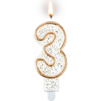 Svíčka Narozeninová svíčka ''3'' zlatý třpyt
