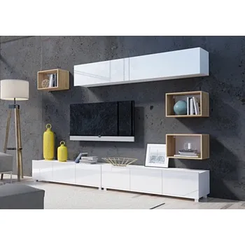 Obývací stěna GIB Obývací stěna Calabrini 31 HORNÍ SKŘÍŇKY: Bílá, DOLNÍ SKŘÍŇKY: Černá