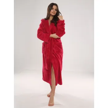 Dámské noční prádlo Dlouhý dámský župan De Lafense 807 Kapuce malina XXL