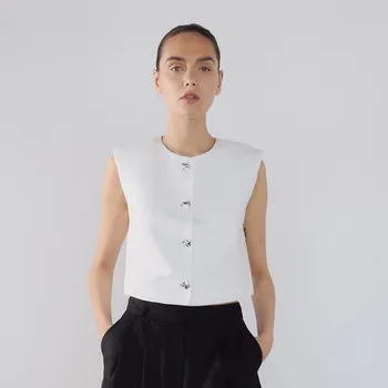 Dámský svetr Reserved - Vesta s příměsí lnu - krémová - 256FT-01X - 256FT-01X-M