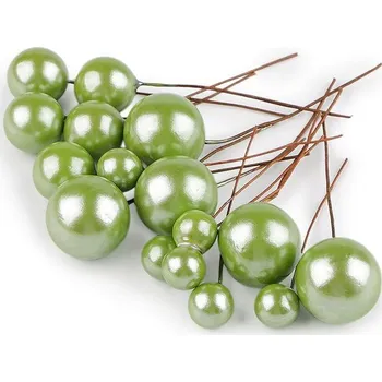 umělá květina Kuličky / bobule na drátku - mix velikostí - 7 zelená sv.