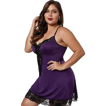 Dámská noční košile Dámská krátká noční košilka s krajkovým lemem "Plus Size" velikosti Barva: Fialová, Velikost: 3XL