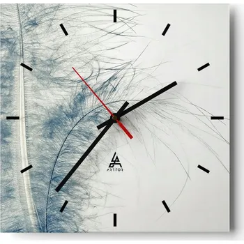 Hodiny Nástěnné hodiny do kuchyně 30x30 Peří Stylové hodiny na skle Loft Tiché