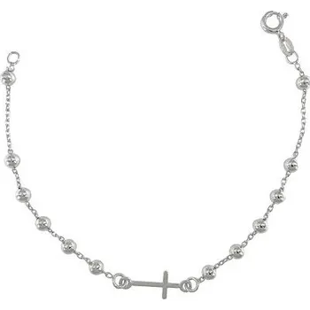 Náramek Stříbrný náramek s křížkem a kuličkami délka náramku 17cm