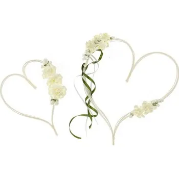 Svatební dekorace Dekorační srdce na auto - ratan se zeleným zdobením 2 ks